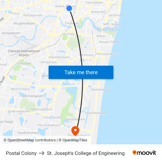 Postal Colony to St. Joseph's College of Engineering map
