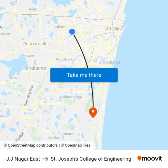 J.J Nagar East to St. Joseph's College of Engineering map