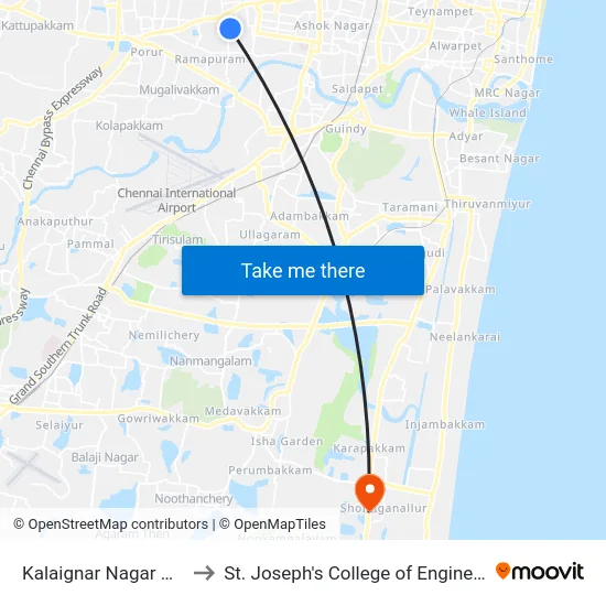 Kalaignar Nagar West to St. Joseph's College of Engineering map