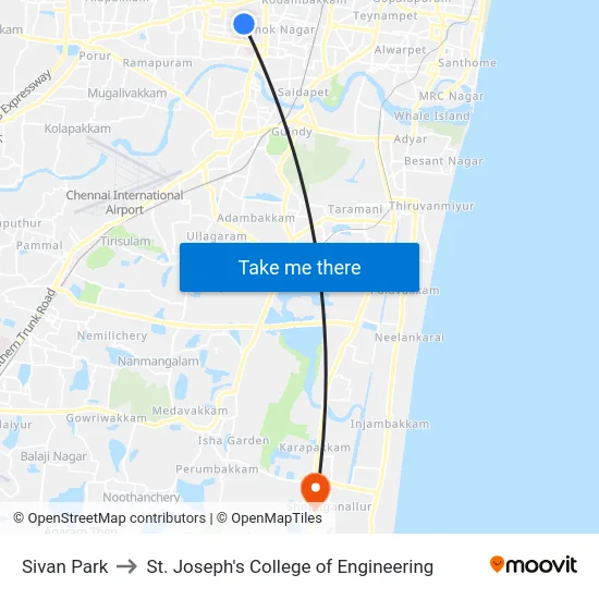 Sivan Park to St. Joseph's College of Engineering map