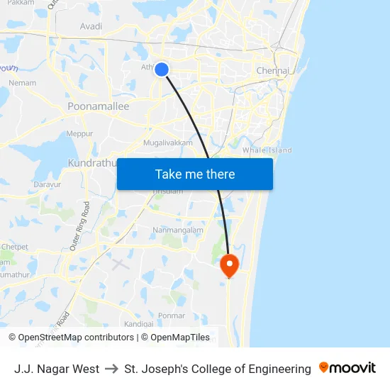 J.J. Nagar West to St. Joseph's College of Engineering map