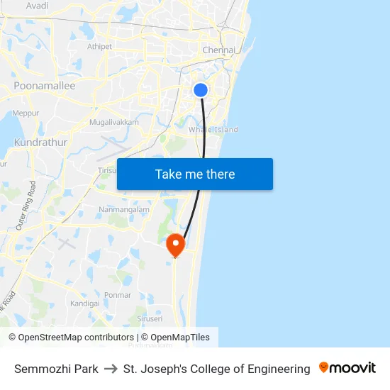 Semmozhi Park to St. Joseph's College of Engineering map