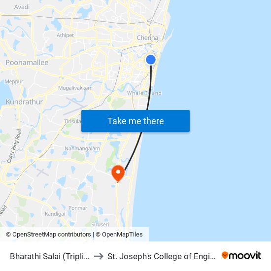 Bharathi Salai (Triplicane) to St. Joseph's College of Engineering map