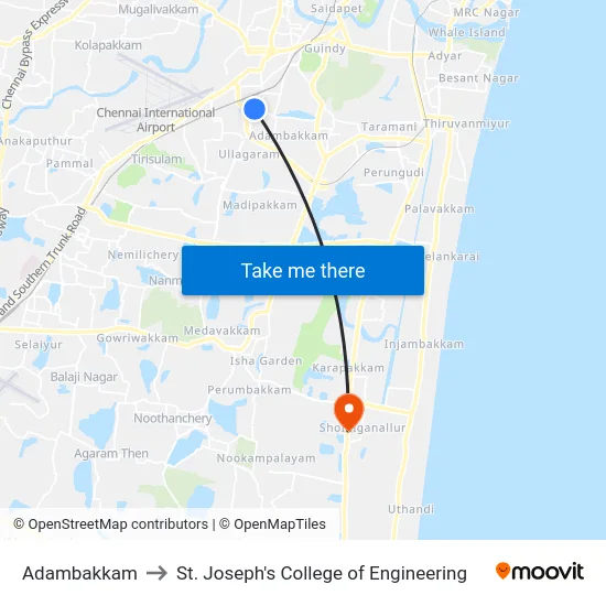 Adambakkam to St. Joseph's College of Engineering map
