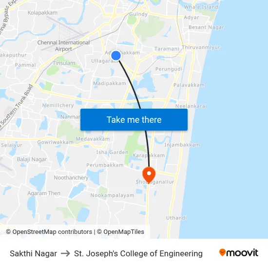 Sakthi Nagar to St. Joseph's College of Engineering map