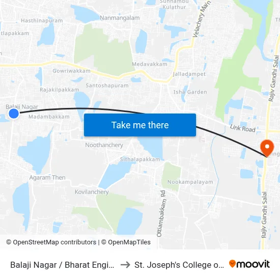 Balaji Nagar / Bharat Engineering College to St. Joseph's College of Engineering map