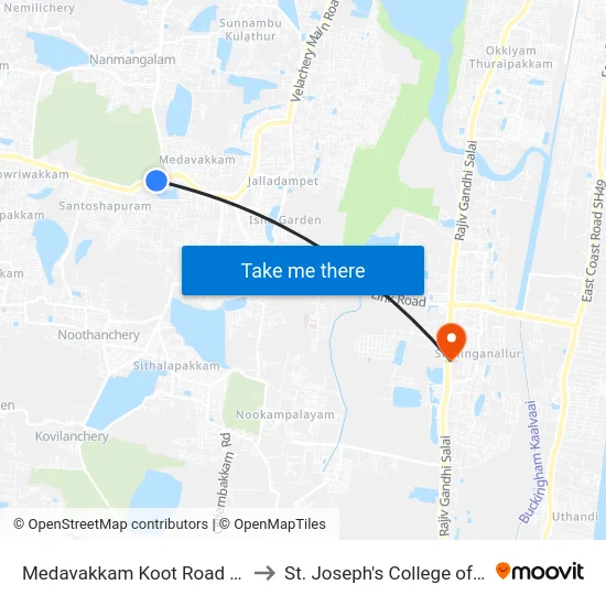 Medavakkam Koot Road Bus Terminus to St. Joseph's College of Engineering map