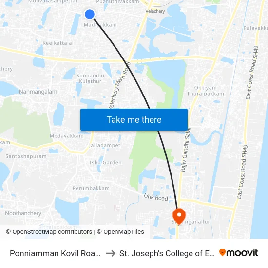 Ponniamman Kovil Road Junction to St. Joseph's College of Engineering map