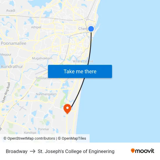 Broadway to St. Joseph's College of Engineering map