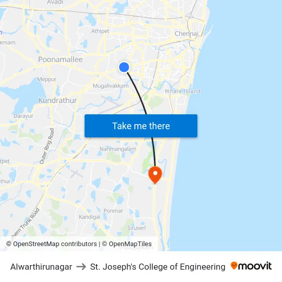 Alwarthirunagar to St. Joseph's College of Engineering map