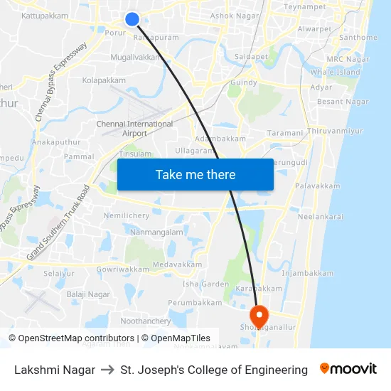 Lakshmi Nagar to St. Joseph's College of Engineering map