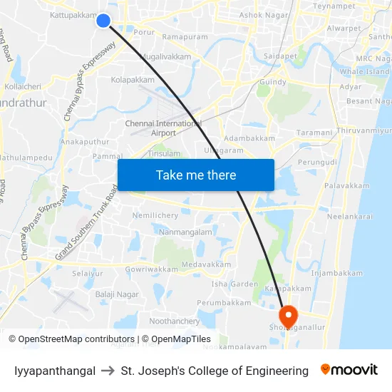 Iyyapanthangal to St. Joseph's College of Engineering map
