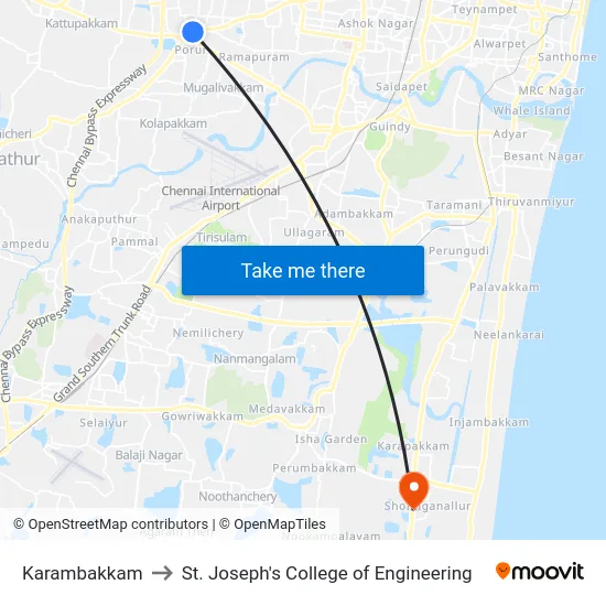 Karambakkam to St. Joseph's College of Engineering map