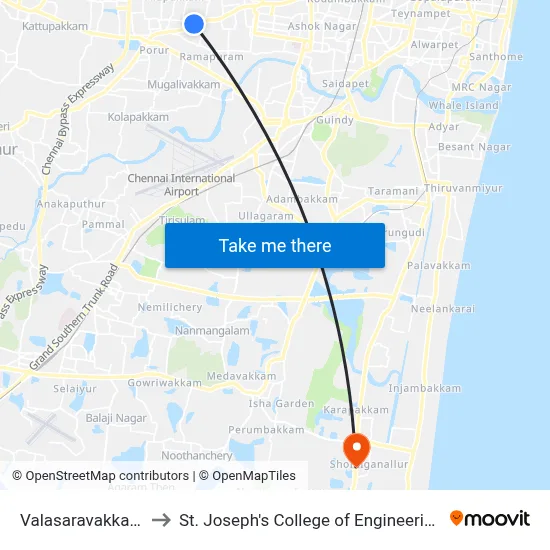 Valasaravakkam to St. Joseph's College of Engineering map