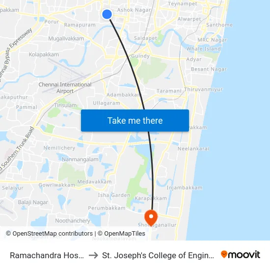 Ramachandra Hospital to St. Joseph's College of Engineering map