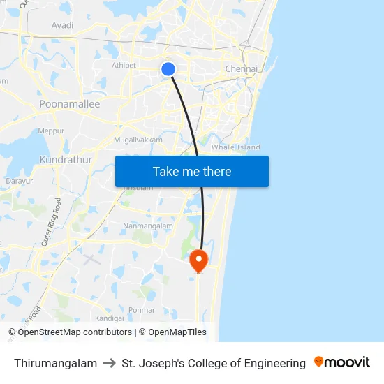 Thirumangalam to St. Joseph's College of Engineering map