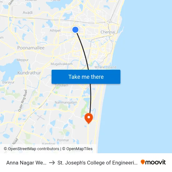 Anna Nagar West to St. Joseph's College of Engineering map