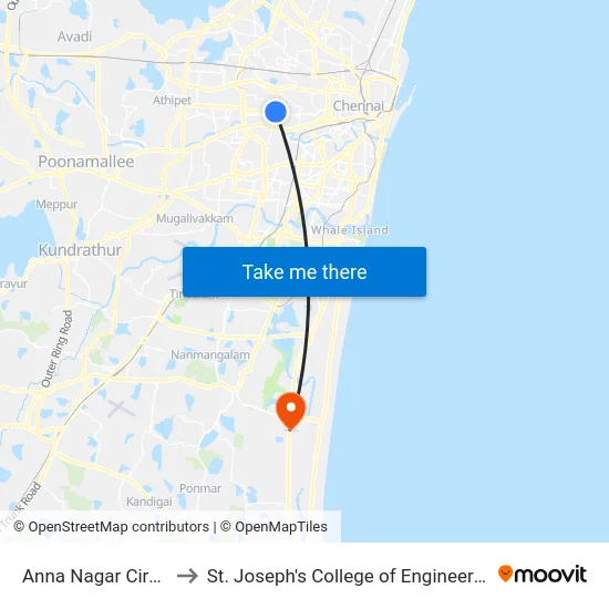 Anna Nagar Circle to St. Joseph's College of Engineering map