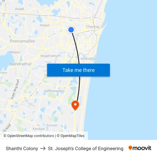 Shanthi Colony to St. Joseph's College of Engineering map