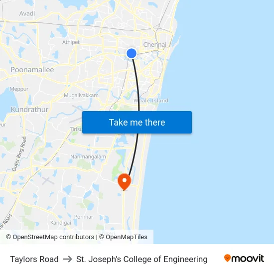 Taylors Road to St. Joseph's College of Engineering map