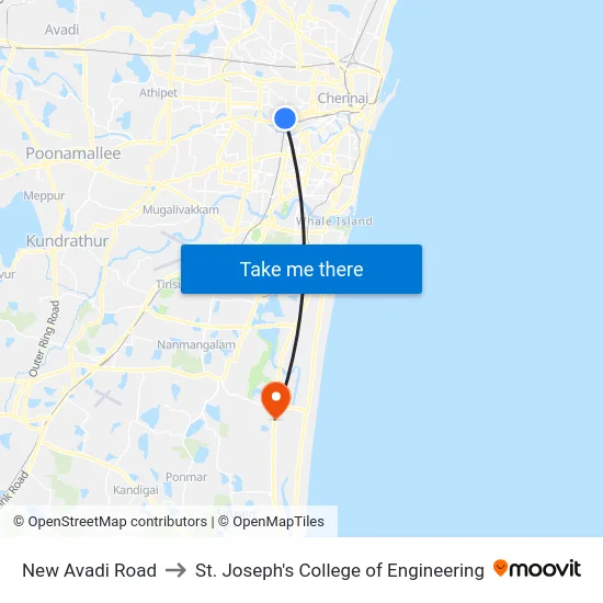 New Avadi Road to St. Joseph's College of Engineering map