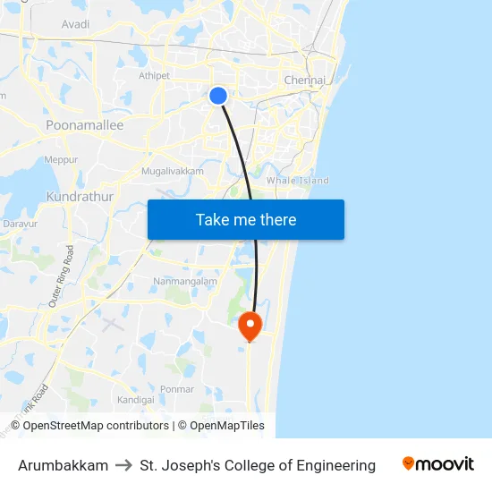 Arumbakkam to St. Joseph's College of Engineering map