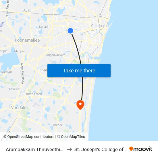 Arumbakkam Thiruveethi Amman Kovil to St. Joseph's College of Engineering map