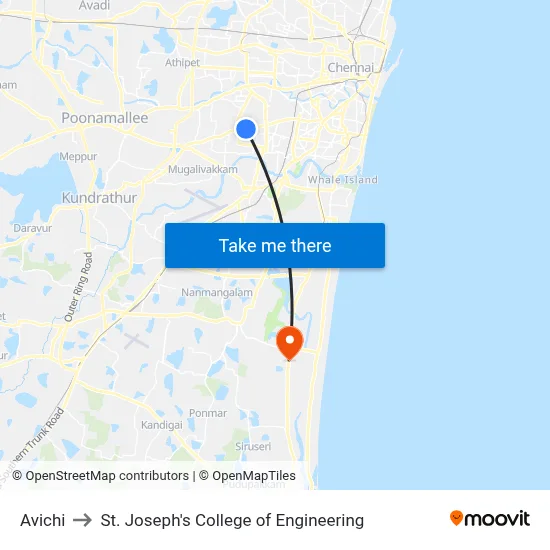 Avichi to St. Joseph's College of Engineering map