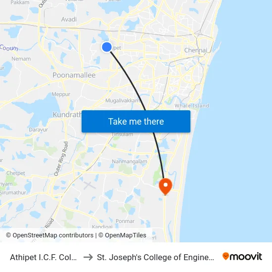 Athipet I.C.F. Colony to St. Joseph's College of Engineering map
