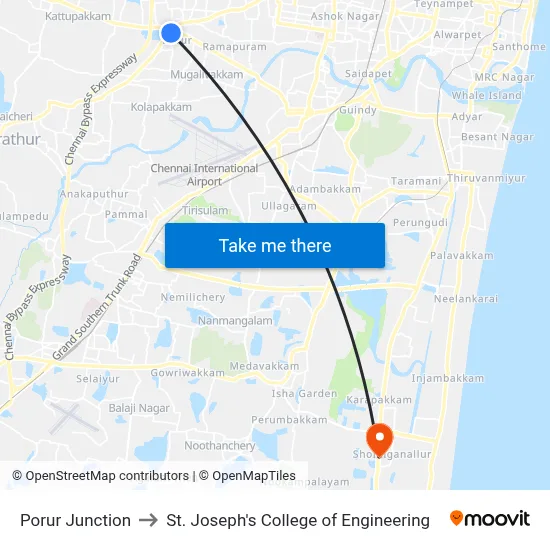 Porur Junction to St. Joseph's College of Engineering map