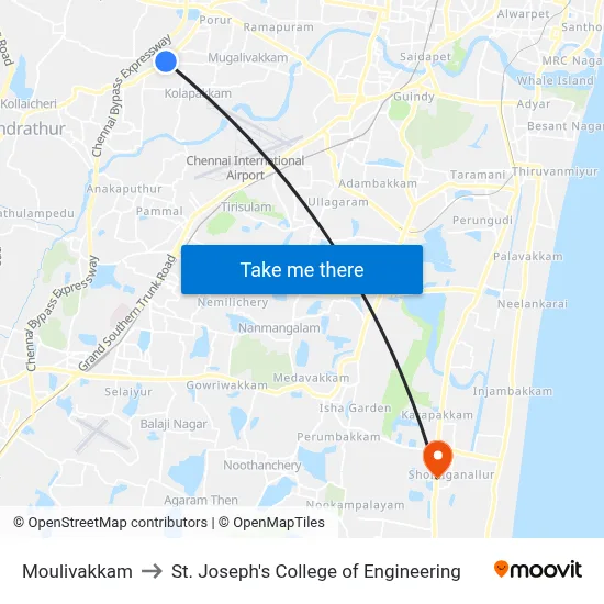 Moulivakkam to St. Joseph's College of Engineering map