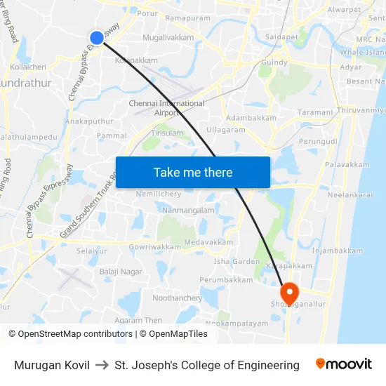 Murugan Kovil to St. Joseph's College of Engineering map