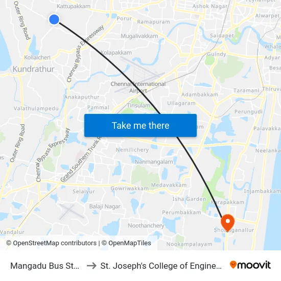 Mangadu Bus Stand to St. Joseph's College of Engineering map