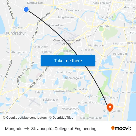 Mangadu to St. Joseph's College of Engineering map