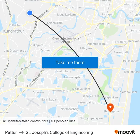 Pattur to St. Joseph's College of Engineering map