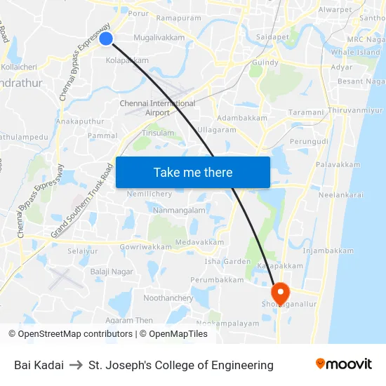 Bai Kadai to St. Joseph's College of Engineering map