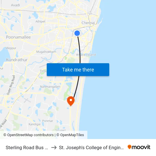 Sterling Road Bus Stop to St. Joseph's College of Engineering map