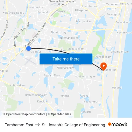 Tambaram East to St. Joseph's College of Engineering map