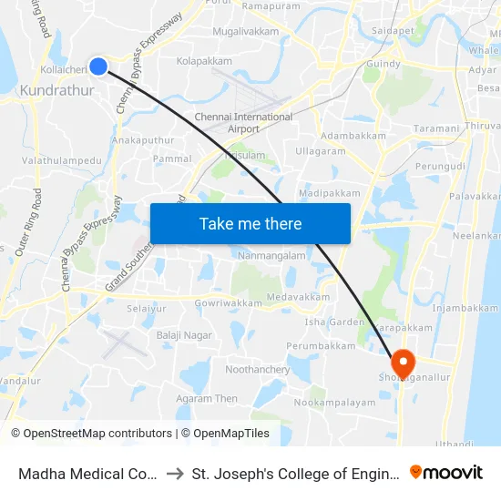 Madha Medical College to St. Joseph's College of Engineering map