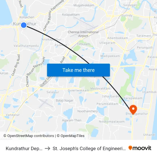 Kundrathur Depot to St. Joseph's College of Engineering map