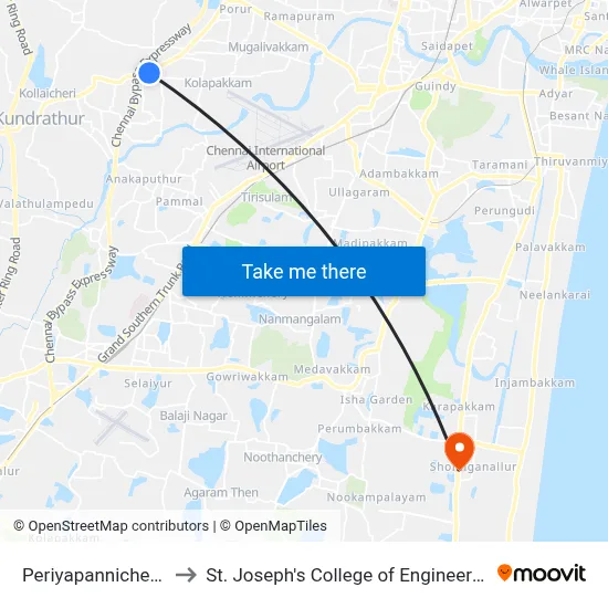 Periyapannicherry to St. Joseph's College of Engineering map