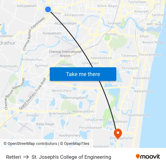 Retteri to St. Joseph's College of Engineering map