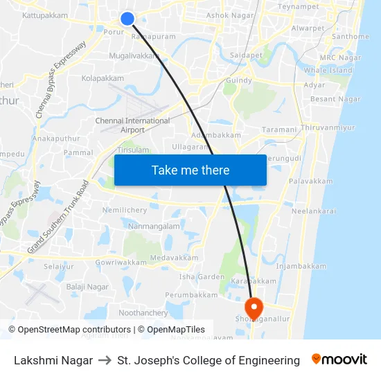 Lakshmi Nagar to St. Joseph's College of Engineering map
