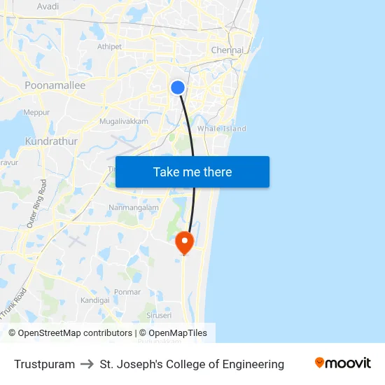 Trustpuram to St. Joseph's College of Engineering map