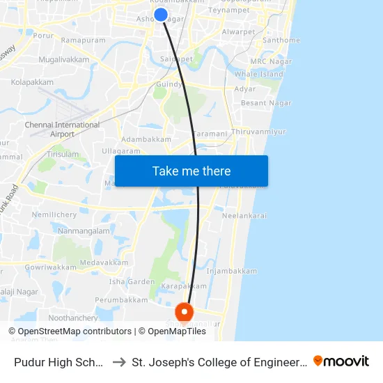Pudur High School to St. Joseph's College of Engineering map