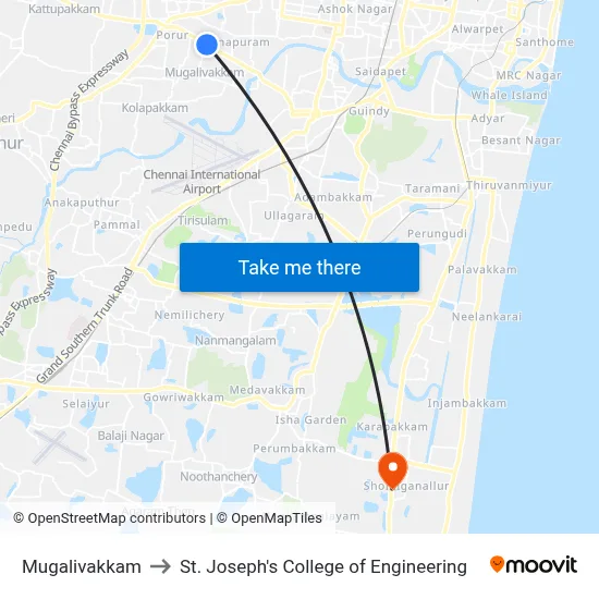 Mugalivakkam to St. Joseph's College of Engineering map