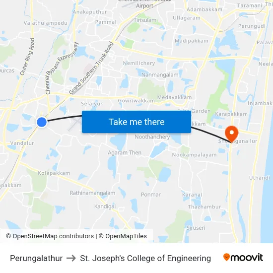 Perungalathur to St. Joseph's College of Engineering map