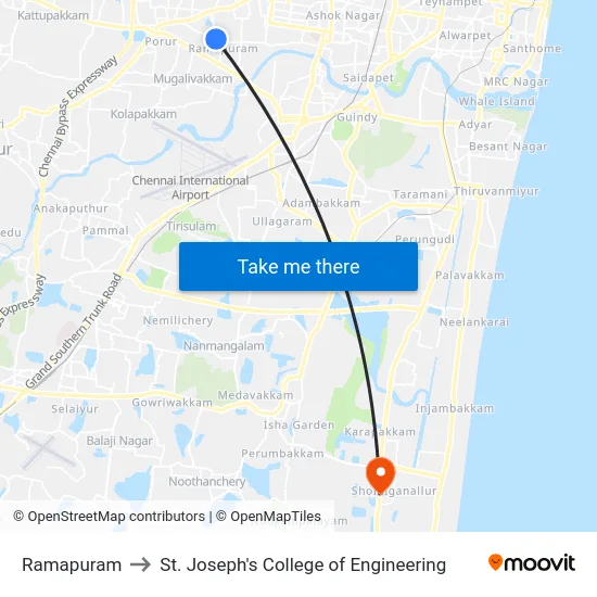 Ramapuram to St. Joseph's College of Engineering map