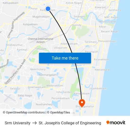 Srm University to St. Joseph's College of Engineering map