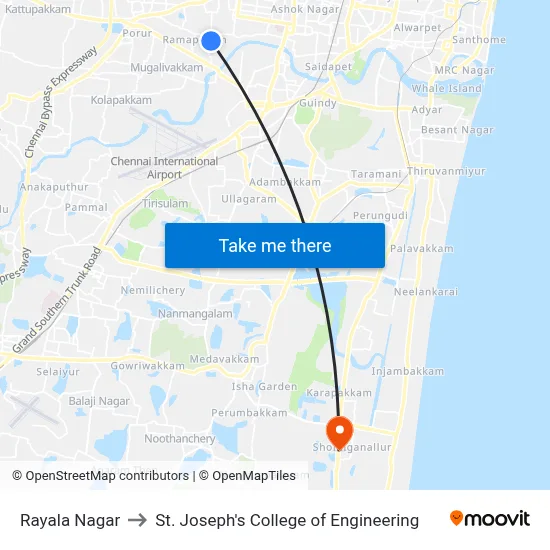 Rayala Nagar to St. Joseph's College of Engineering map